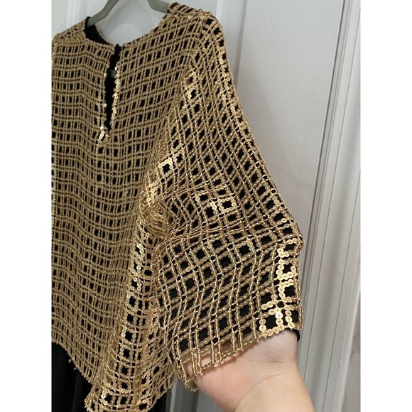 Bigoschi Women’s Gold Lattice Top Over Black Silky Bottom Formal Dress Size 38 - Picture 4 of 11